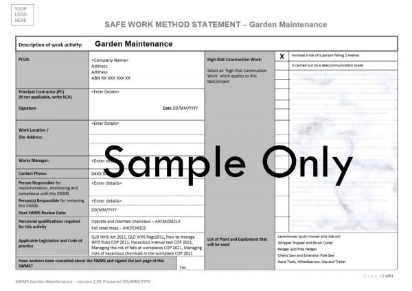 SWMS Garden Maintenance Sample